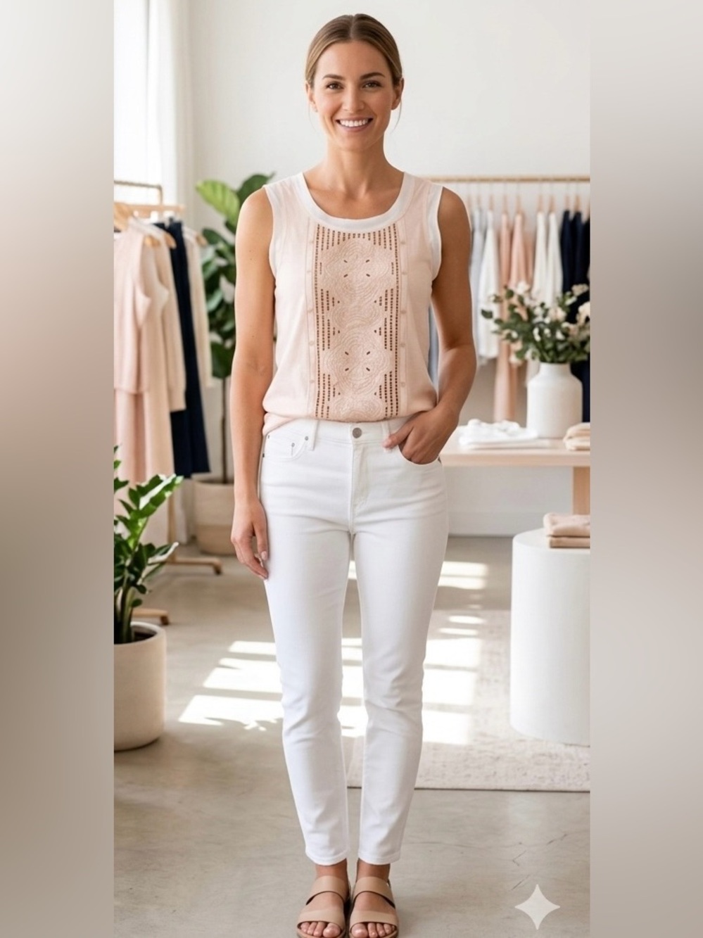 J.Crew Blush Peach Lace Panel Sleeveless Top Size XS